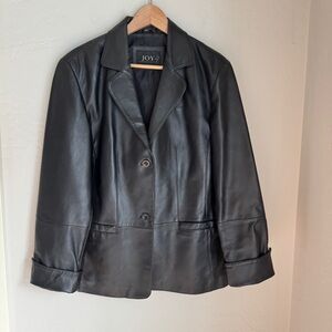 Joy Women's Vintage Black Leather Jacket Blazer  Jacket Size 14